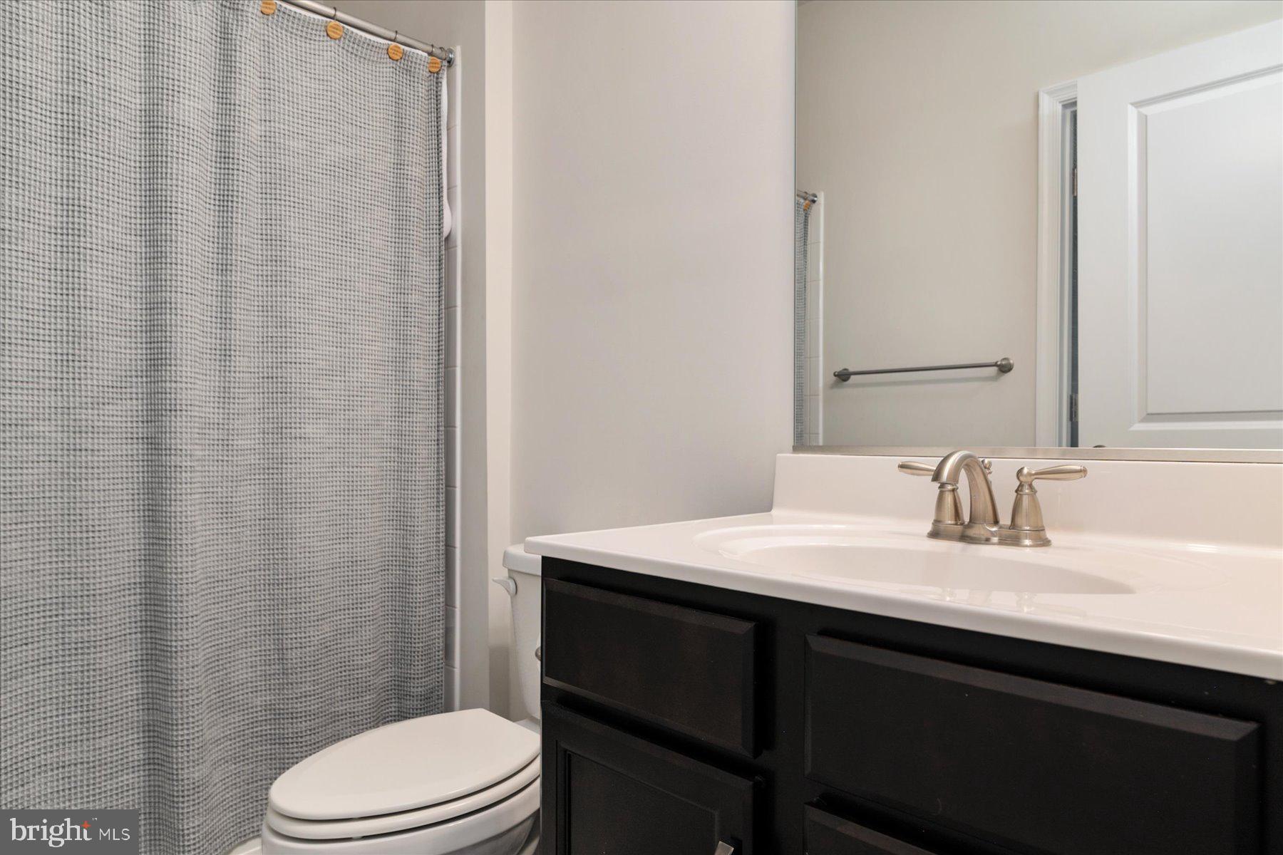 3351 Pitch Pine Drive Laurel, MD 20724 - Photo 28 of 43 a bathroom with a sink a toilet a mirror and shower curtain