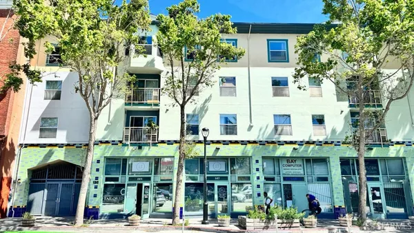 front view of a building with a street