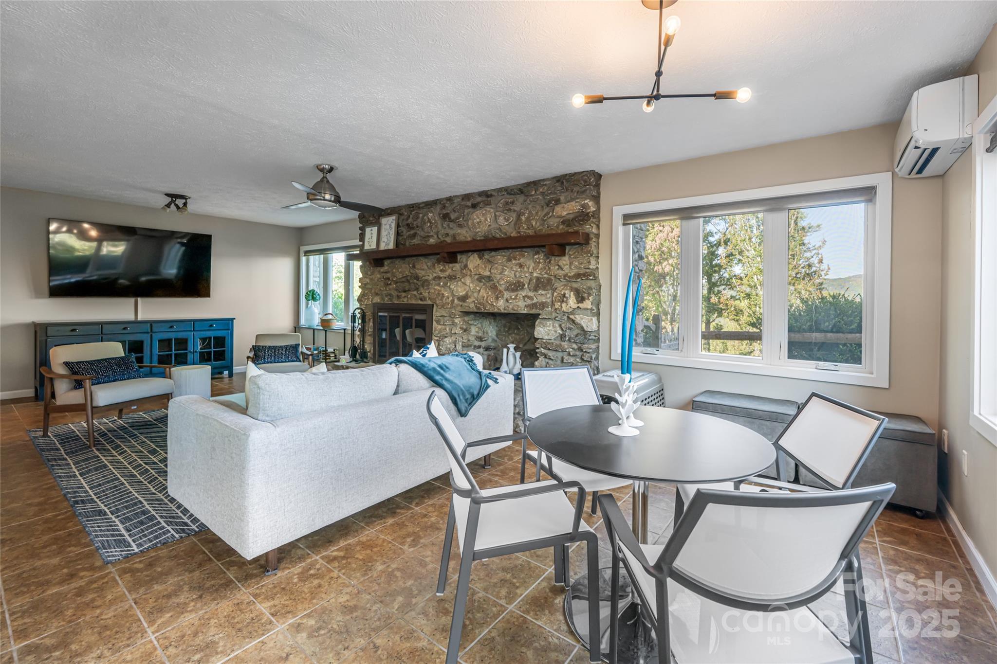 79 Horizon Hill Road Asheville, NC 28804 - Photo 32 of 48 a living room with fireplace furniture and a flat screen tv