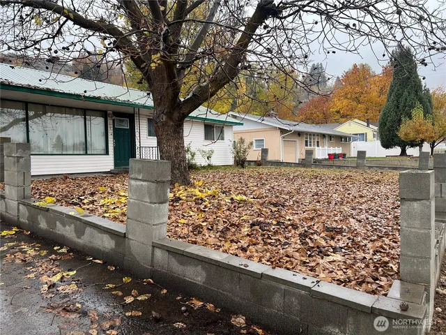 front view of a house with a large tree