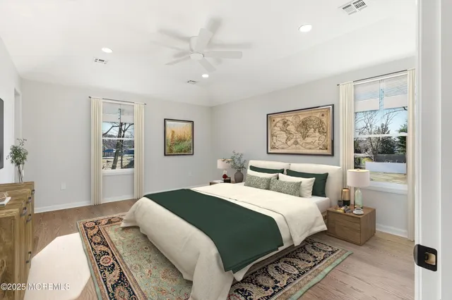 a bathroom with a shower and a mirror