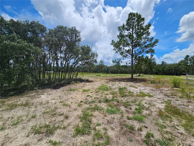 a view of a yard with wooden fence