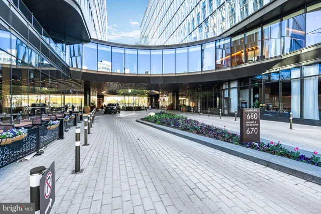 a front view of a building with street