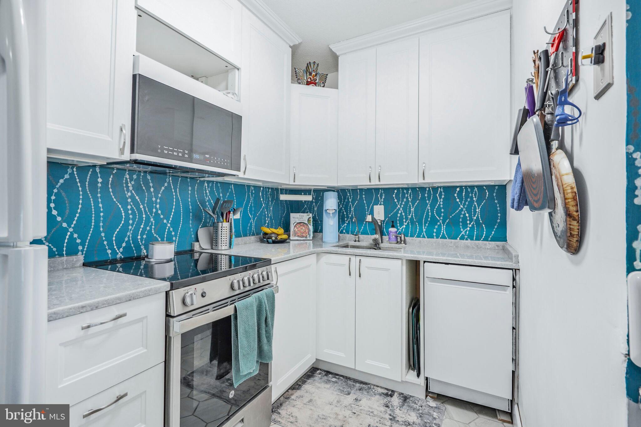 1301 Delaware Avenue Southwest, Unit N514 Washington, DC 20024 - Photo 7 of 44 a kitchen with a stove a sink and a refrigerator