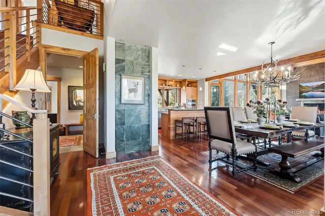 a dining room with furniture