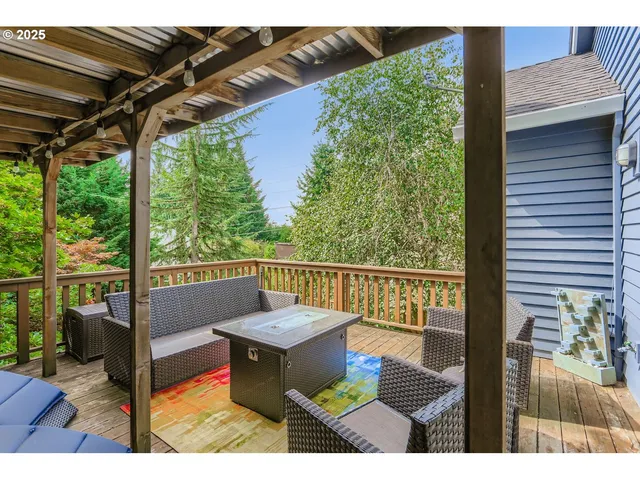 a balcony with wooden floor