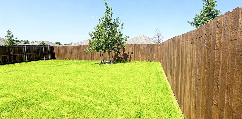 7855 Rutherford Lane McKinney, TX 75071 - Photo 14 of 27 Expansive backyard featuring a manicured lawn, established privacy fencing, and a mature tree