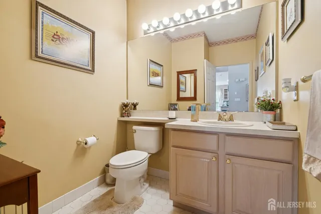 a bathroom with a toilet a sink and mirror