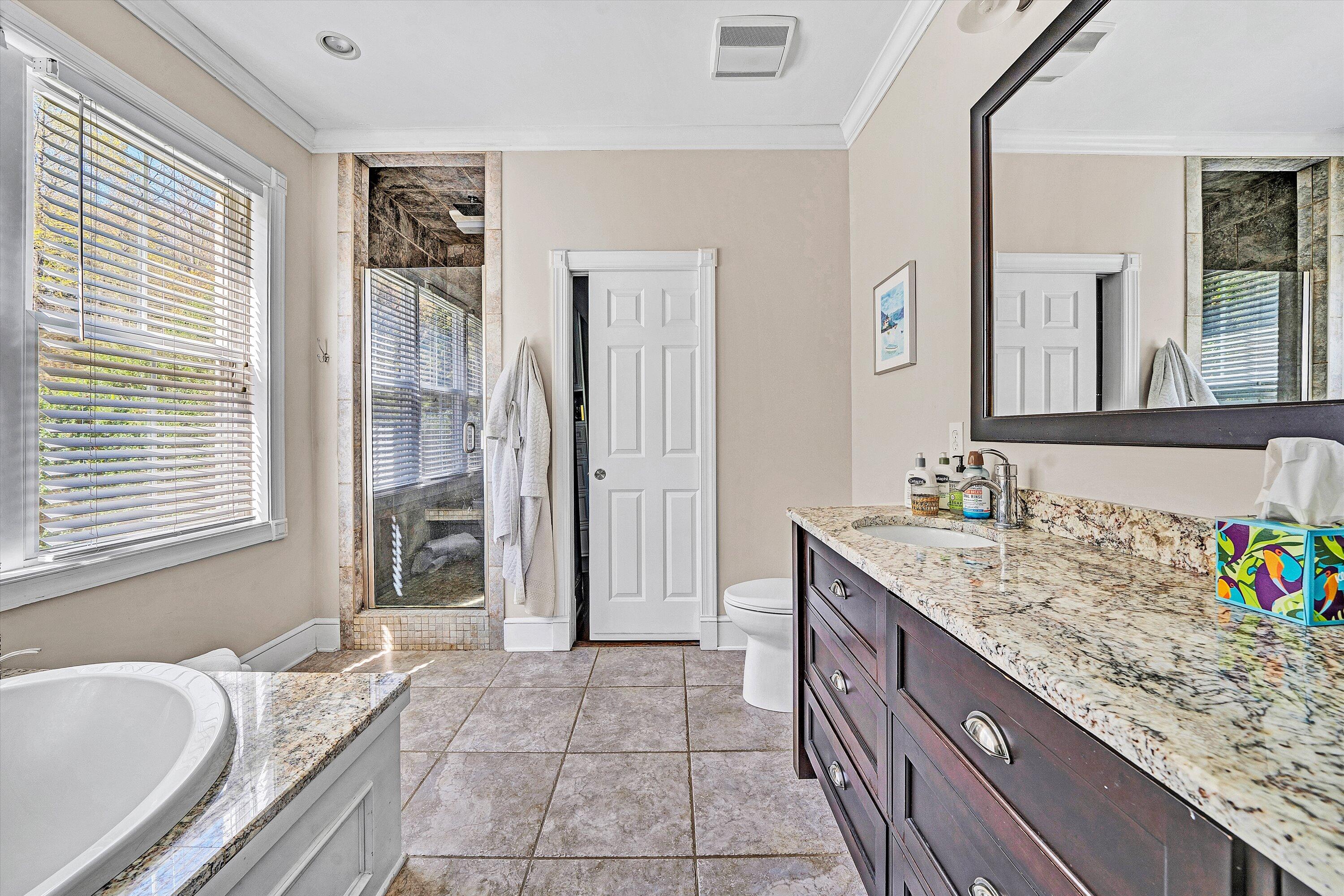400 Walnut Road Salem, VA 24153 - Photo 52 of 97 a bathroom with a granite countertop sink and a mirror