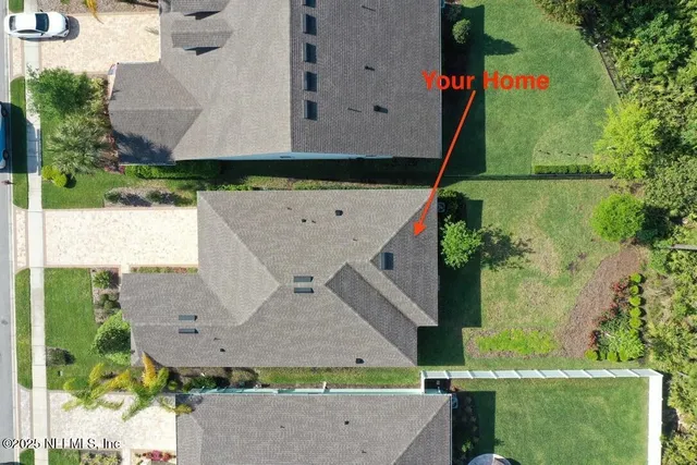 an aerial view of a house