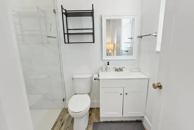 a bathroom with a sink toilet and vanity