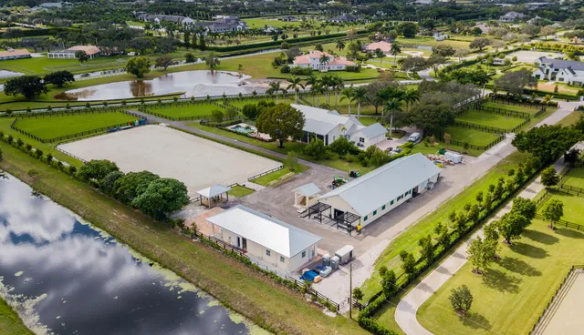 an aerial view of a house with a garden