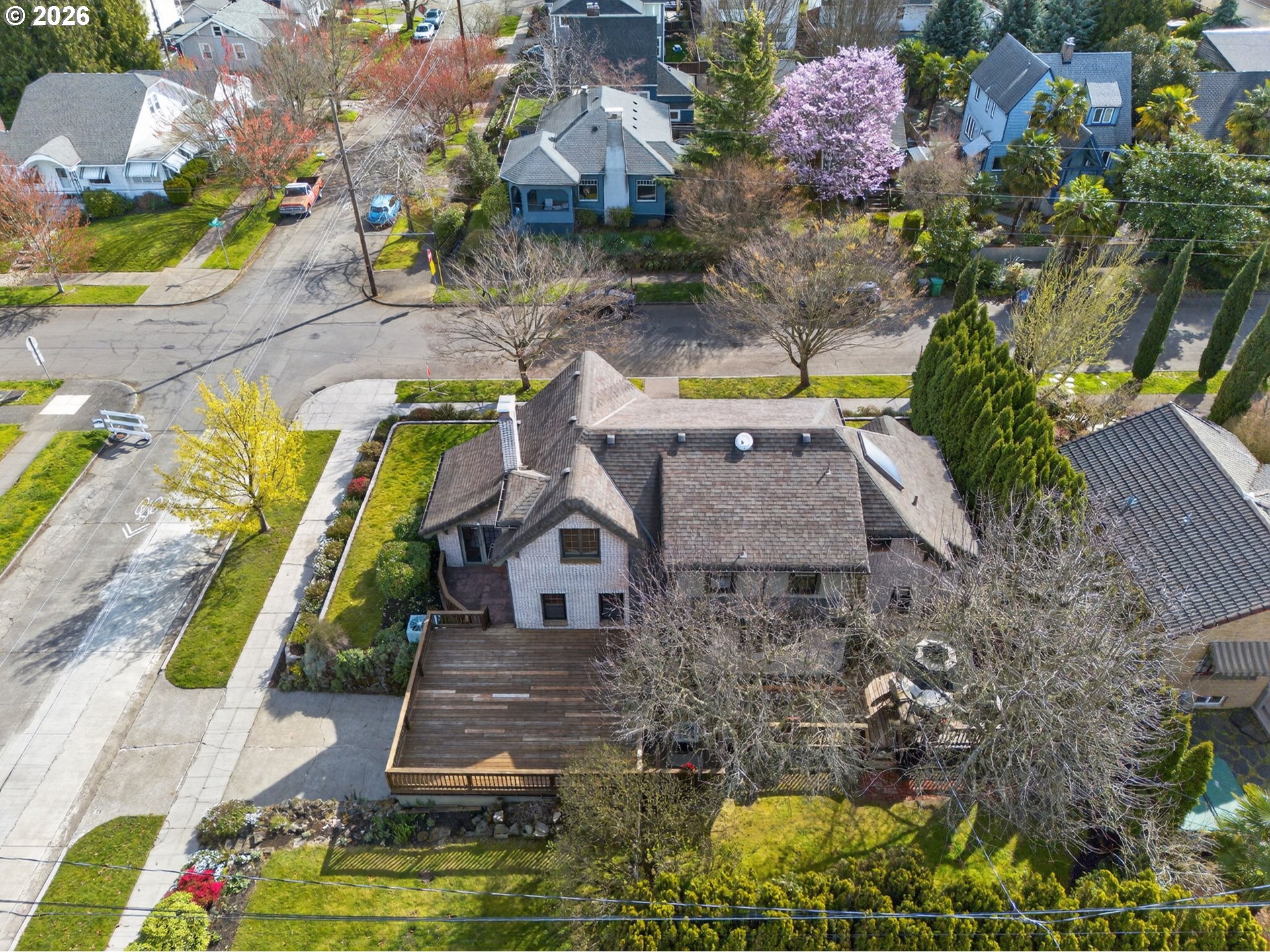 6971 North Vincent Avenue Portland, OR 97217 - Photo 43 of 48 a aerial view of a house with swimming pool and large trees