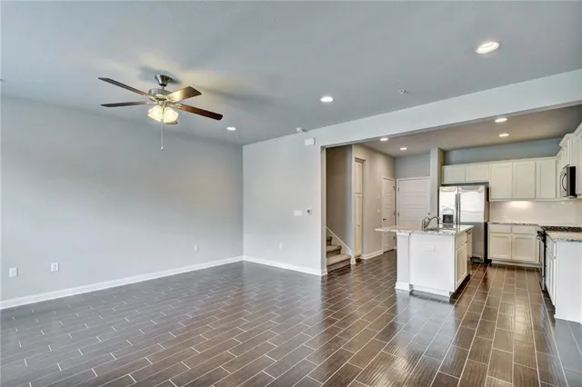 a view of a dining room with a workspace