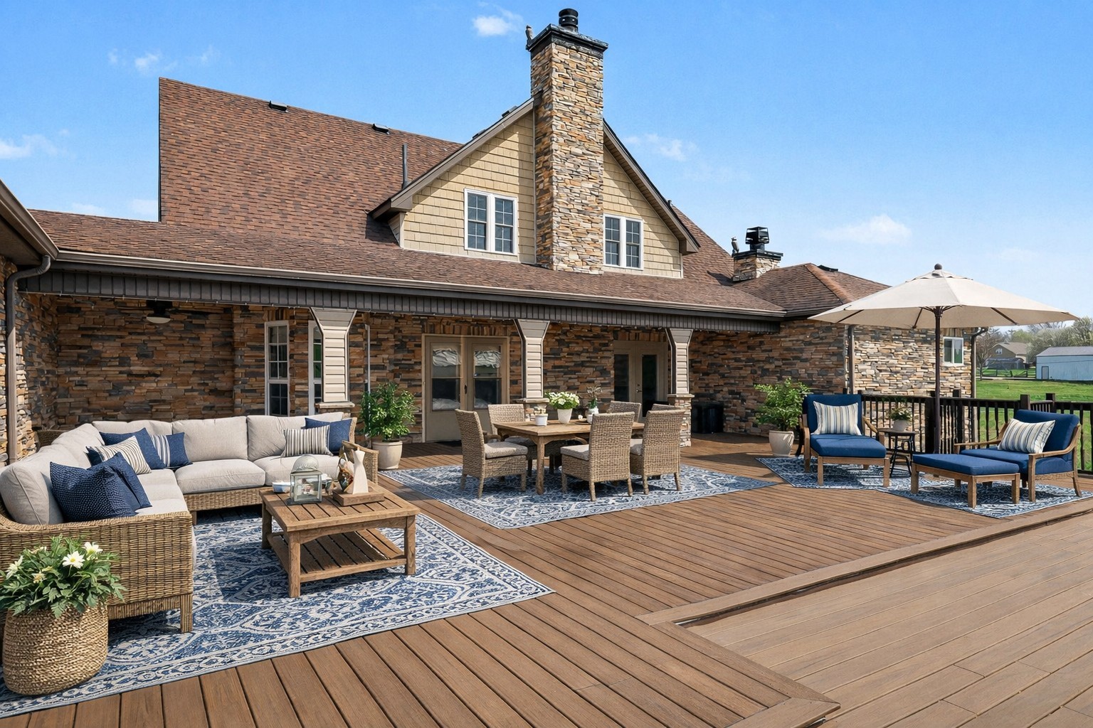a view of house with patio outdoor seating and wooden floor