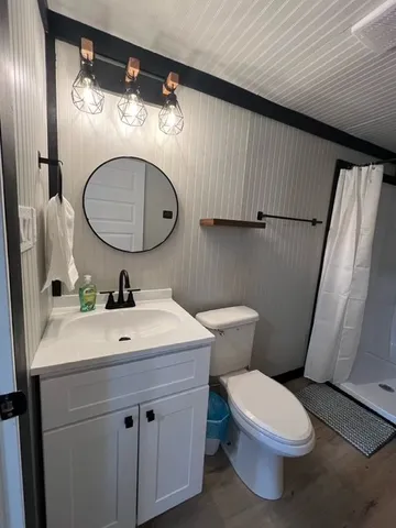 a bathroom with a toilet a sink and mirror