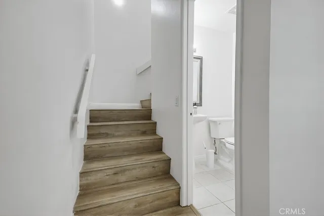 a view of staircase with white walls and white walls