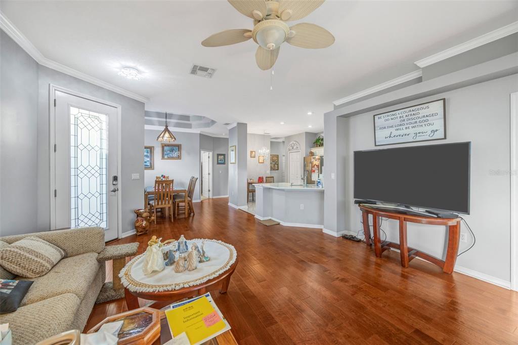 20804 Eustis Road Land O Lakes, FL 34637 - Photo 6 of 65 a living room with furniture a flat screen tv and kitchen view