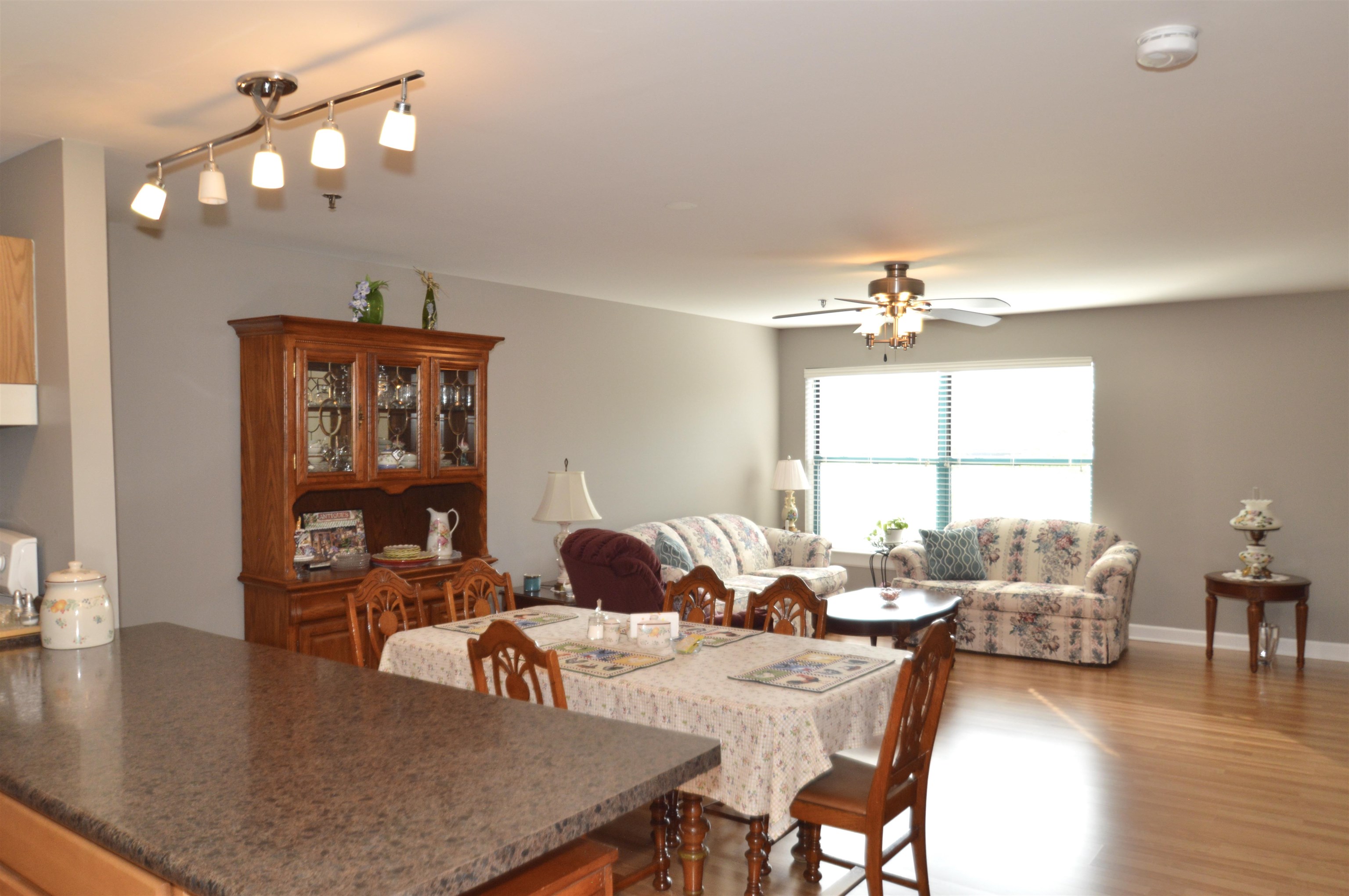 3265 Kirchoff Road Rolling Meadows, IL 60008 - Photo 5 of 14 a view of a dining room with furniture a chandelier and wooden floor
