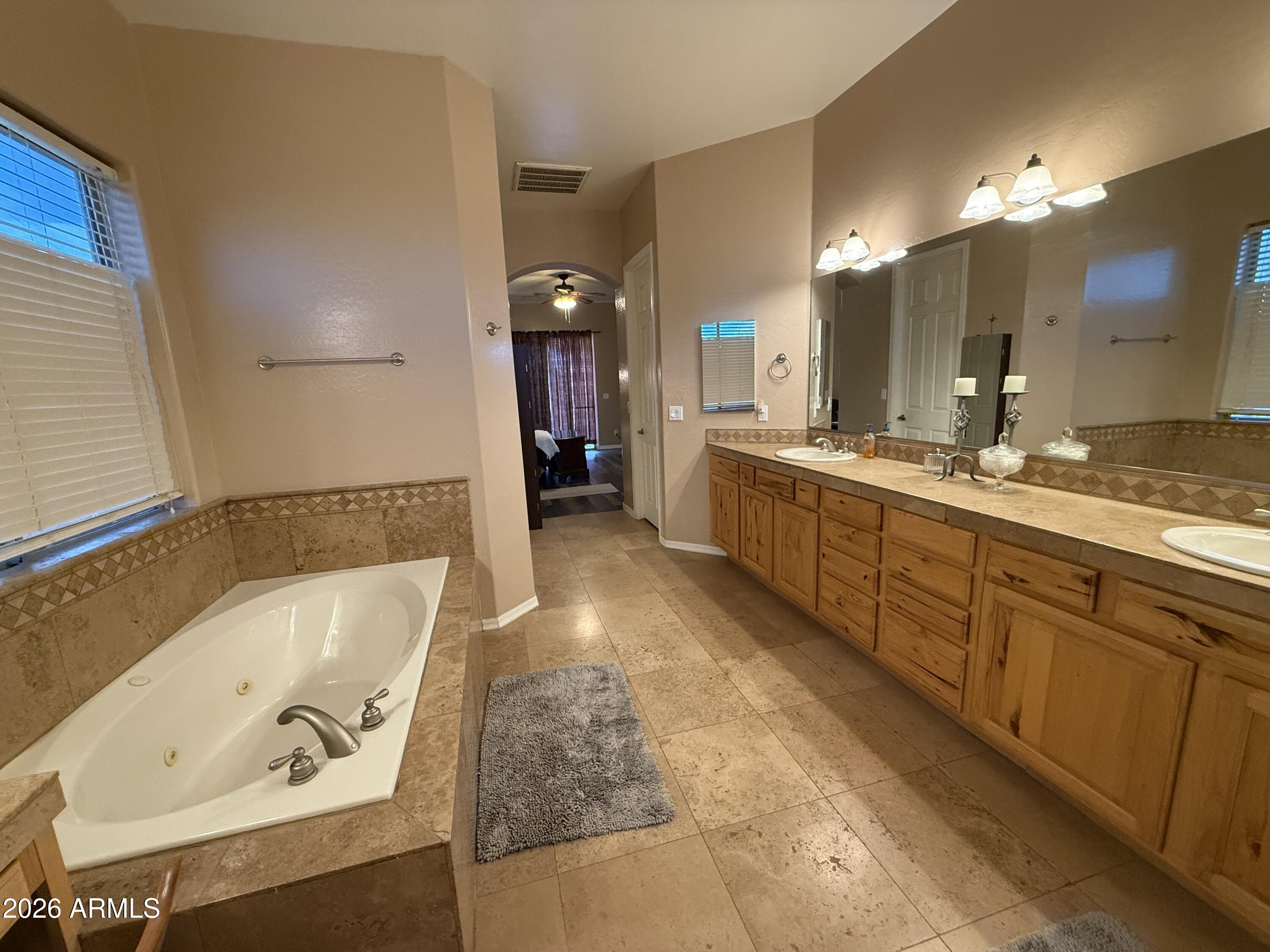 2569 West Silverdale Road San Tan Valley, AZ 85144 - Photo 17 of 61 a spacious bathroom with a tub sink and mirror