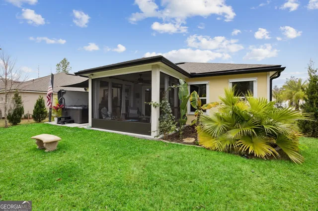 a view of a porch with a yard