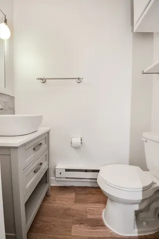 a bathroom with a sink a toilet and vanity