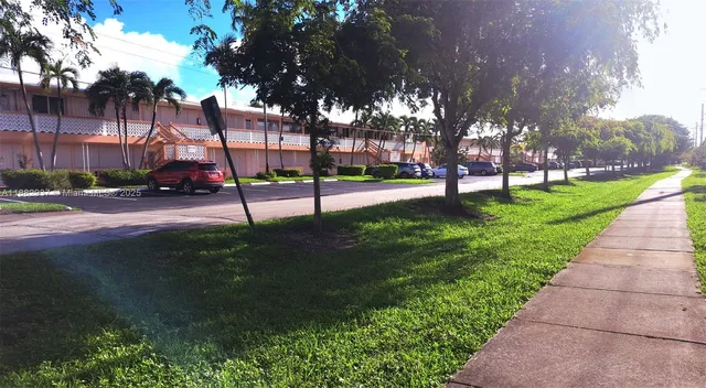 a view of a park with plants and trees
