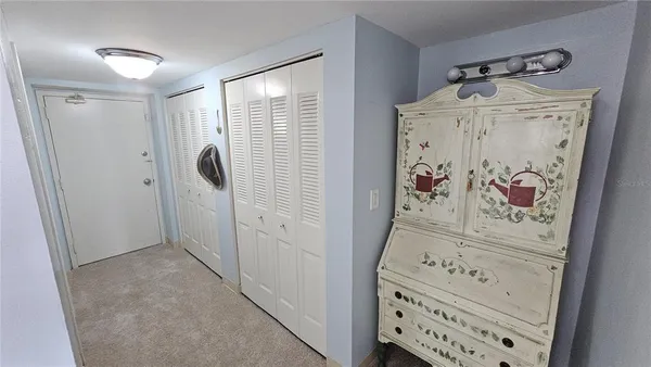 a view of a utility room with closet and racks