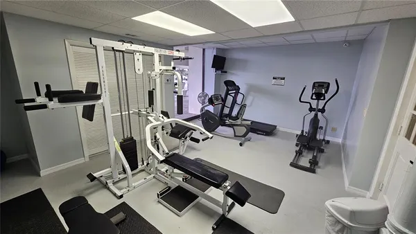 a view of a room with gym equipment