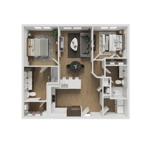 a living room with a sink and cabinets