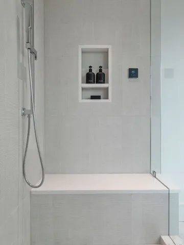 a bathroom with a bathtub