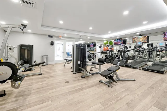 a view of a room with gym equipment