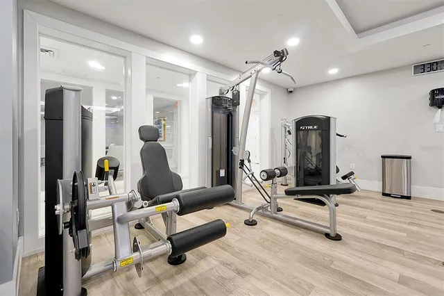 a view of a room with gym equipment