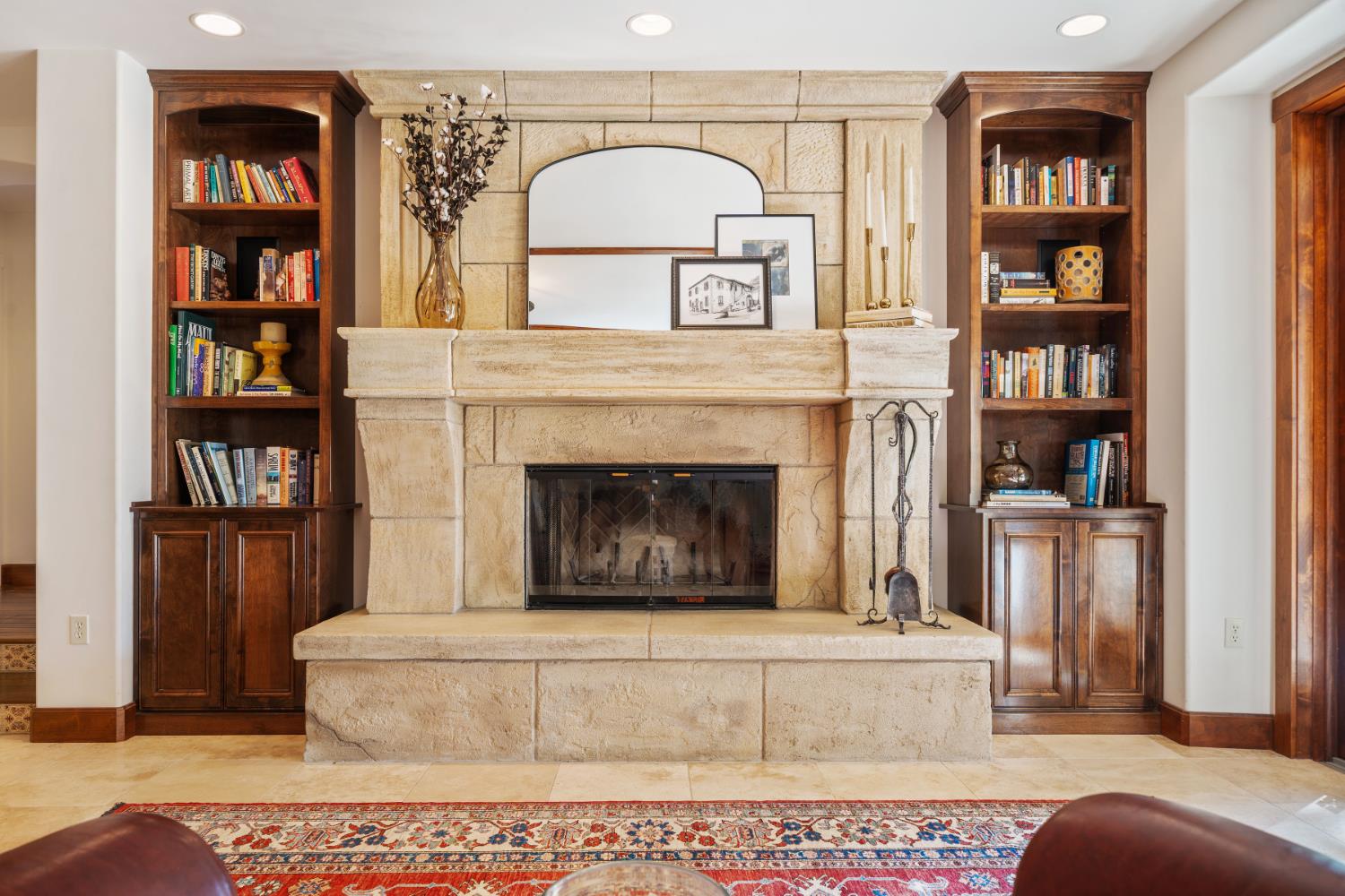 4581 Highway 4 Murphys, CA 95247 - Photo 6 of 65 a living room with fireplace furniture and a book shelf