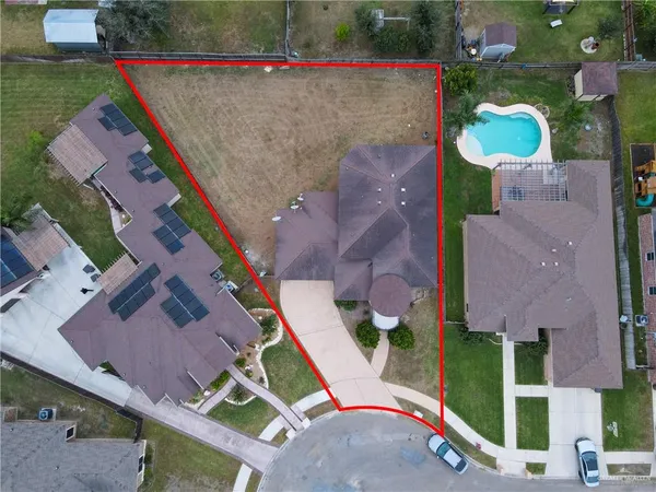 an aerial view of balcony and patio