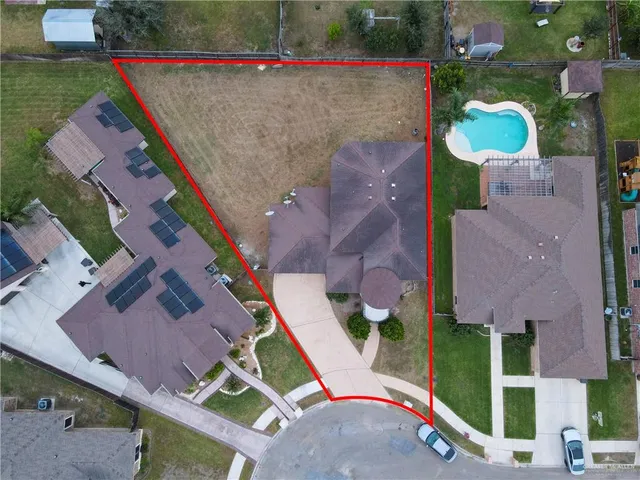an aerial view of balcony and patio