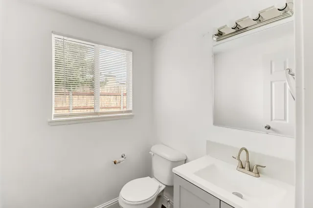 a bathroom with a sink a toilet and a mirror