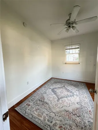 a view of a room with a window