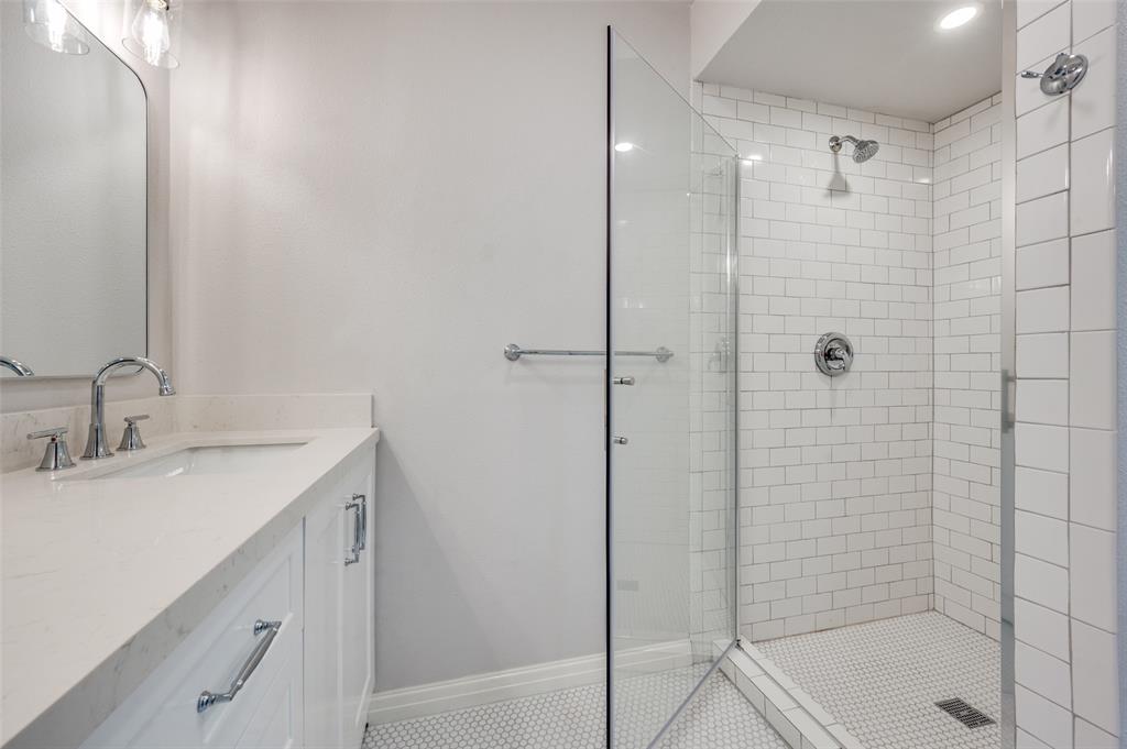 1342 Michigan Avenue Dallas, TX 75216 - Photo 19 of 25 Bathroom with vanity, a stall shower, and tile patterned floors
