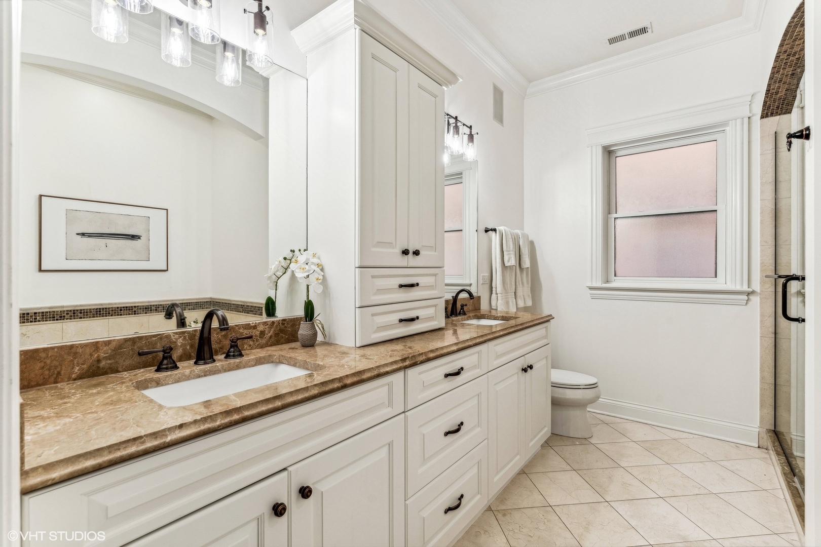 100 South Sangamon Street, Unit 3S Chicago, IL 60607 - Photo 19 of 26 a bathroom with a granite countertop sink mirror vanity and toilet