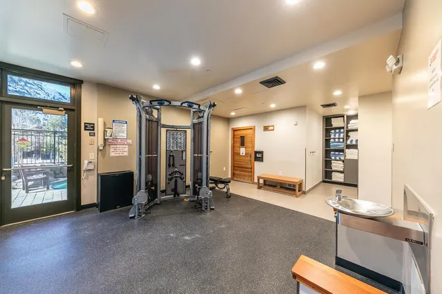 a view of a room with gym equipment