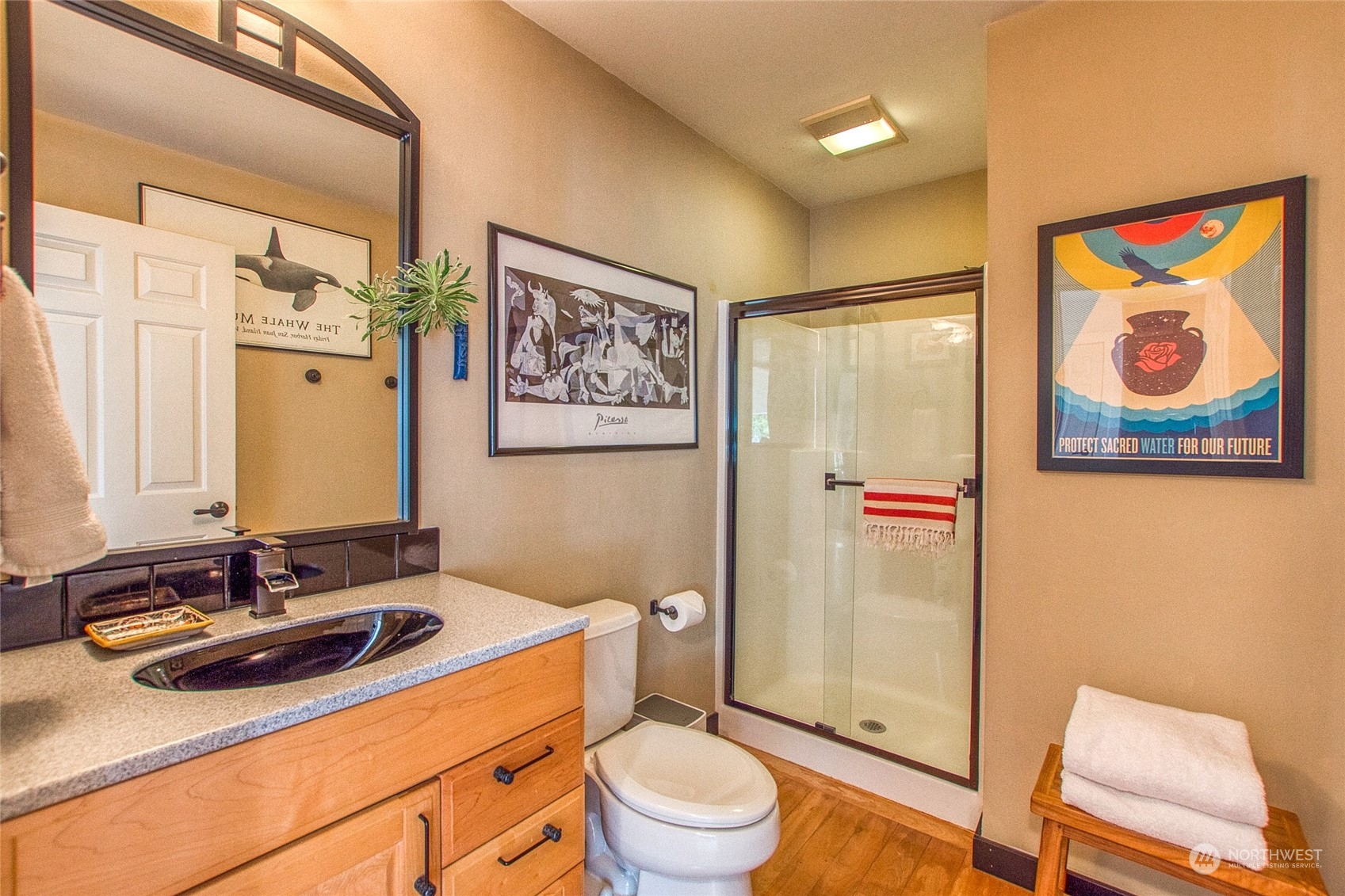 381 Geiser Way Orcas Island, WA 98245 - Photo 24 of 40 a bathroom with a sink and a mirror