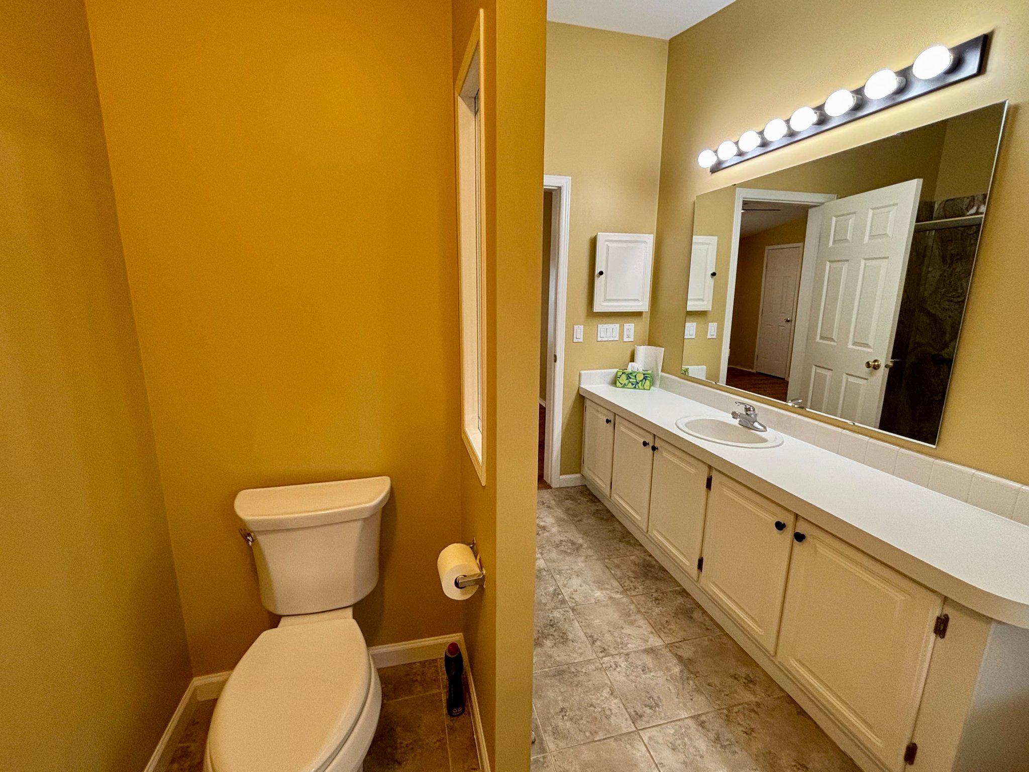 399 Spring Meadow Circle New Hope, PA 18938 - Photo 23 of 37 a bathroom with a toilet a sink a mirror and a shower