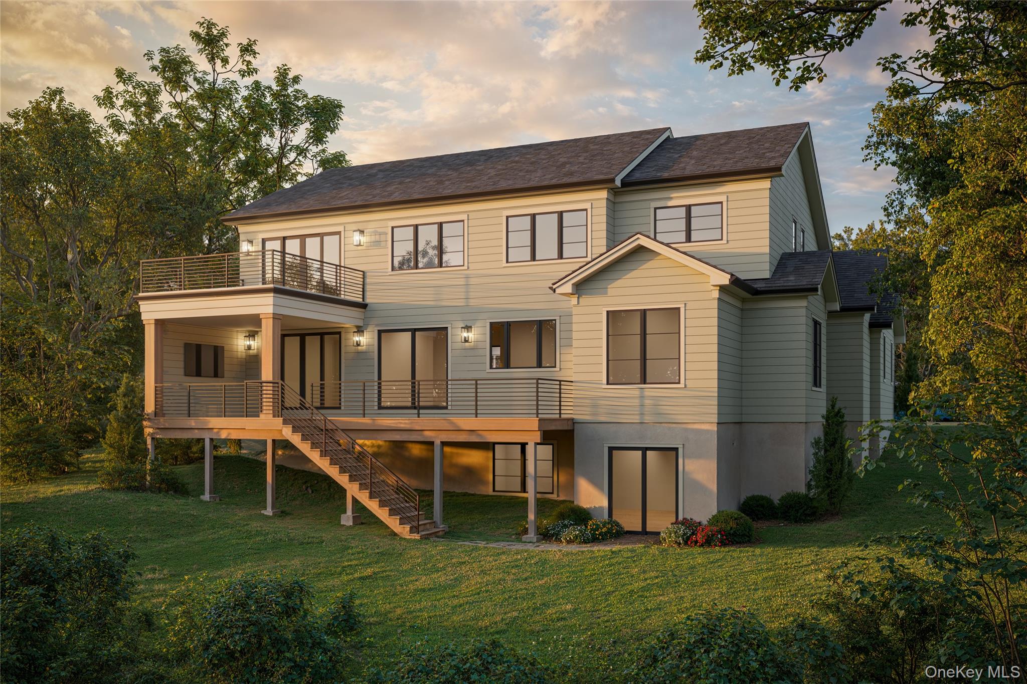 321 Locust Avenue Rye, NY 10580 - Photo 2 of 15 The rear of the home features a bluestone patio, a large deck, a covered porch for watching TV, and a private deck off of the primary suite. All overlooking the beautifully landscaped flat property.