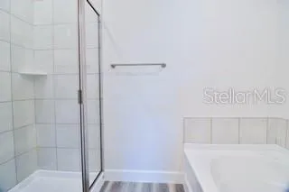 a bathroom with a bathtub