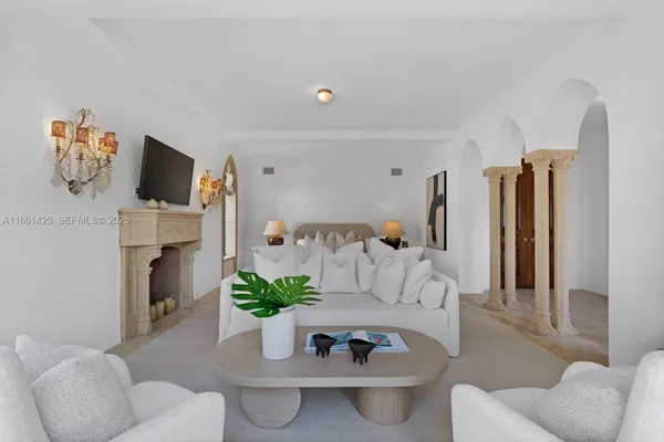 a view of a garden with an outdoor space