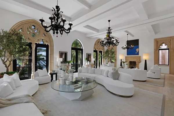 a large living room with a large window