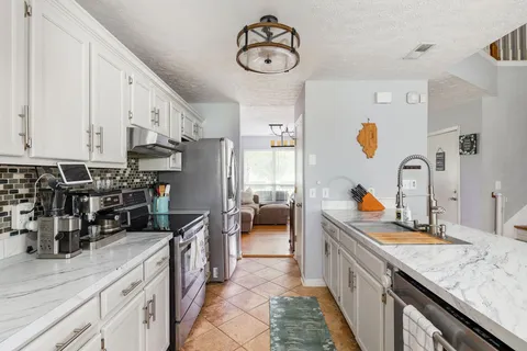 a kitchen with lots of counter top space
