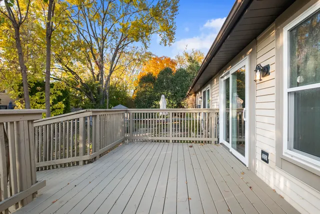 a view of a wooden roof deck