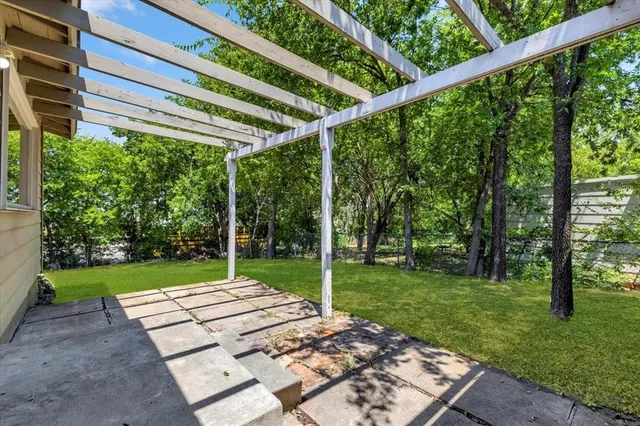 a view of a backyard with a garden and plants